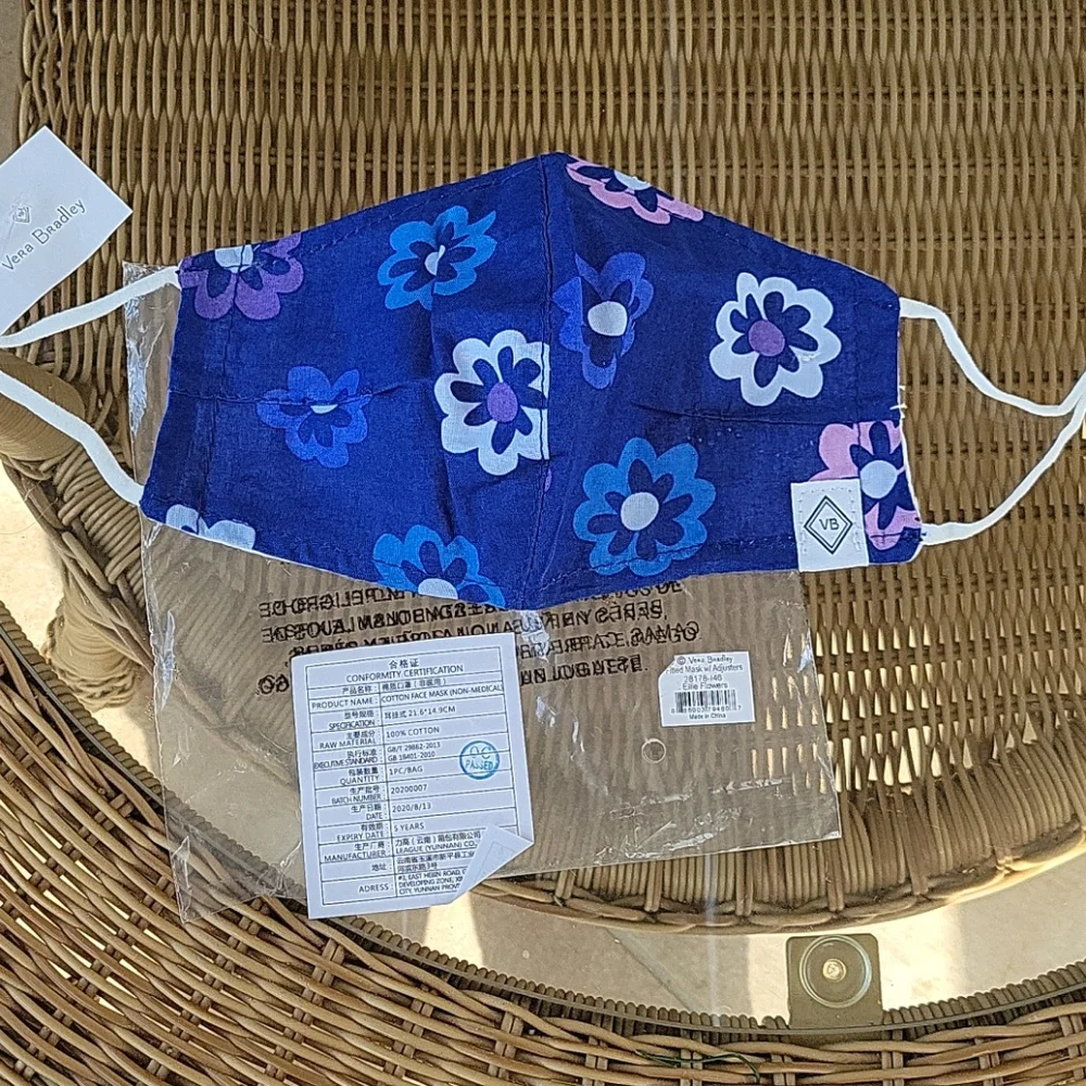 Vera Bradley blue adjustable face mask Ellie Flowers